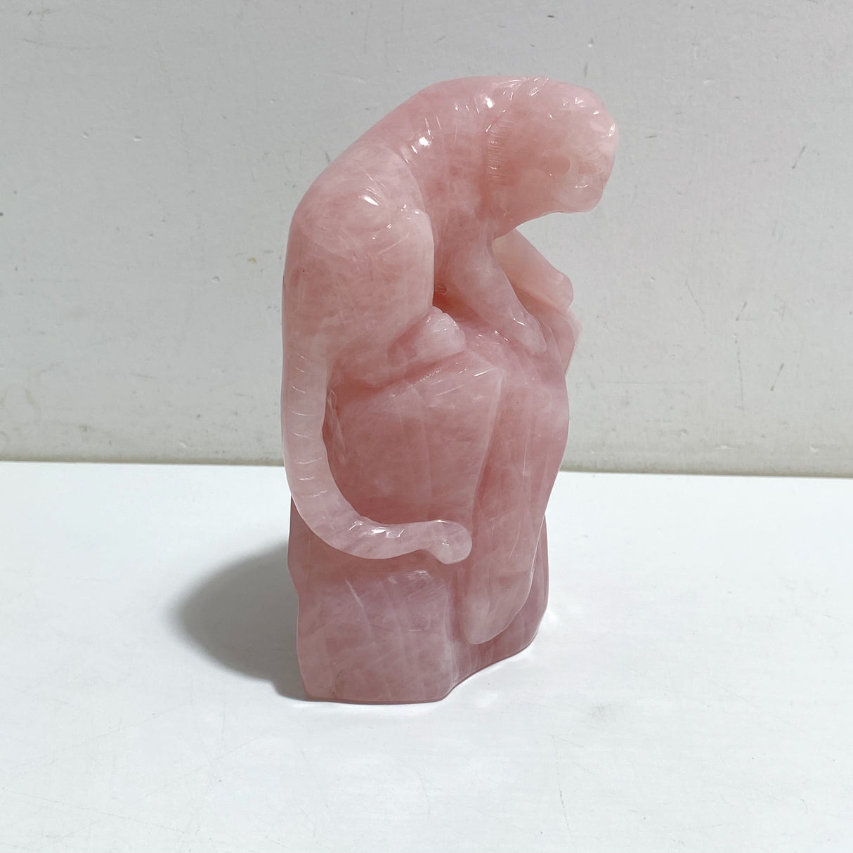 Beautiful Rose Quartz Leopard Carving