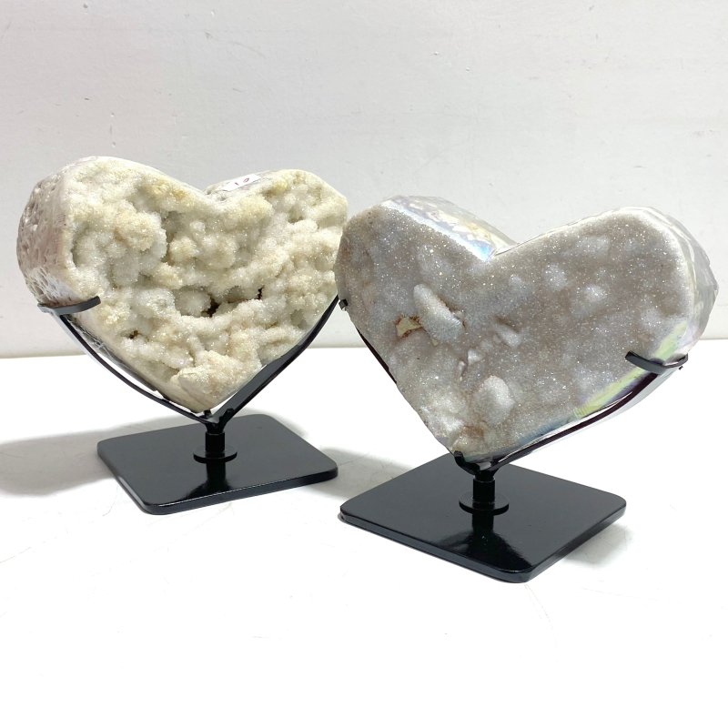 7 Pieces Aura Quartz Cluster Heart With Stand 3 - Wholesale Crystals