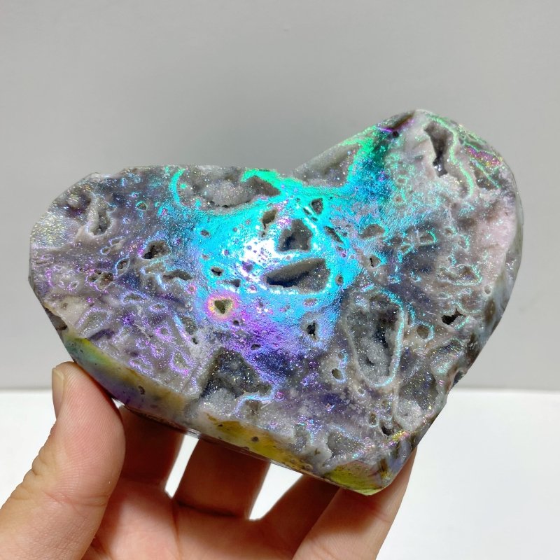 7 Pieces Aura Quartz Cluster Heart With Stand 3 - Wholesale Crystals