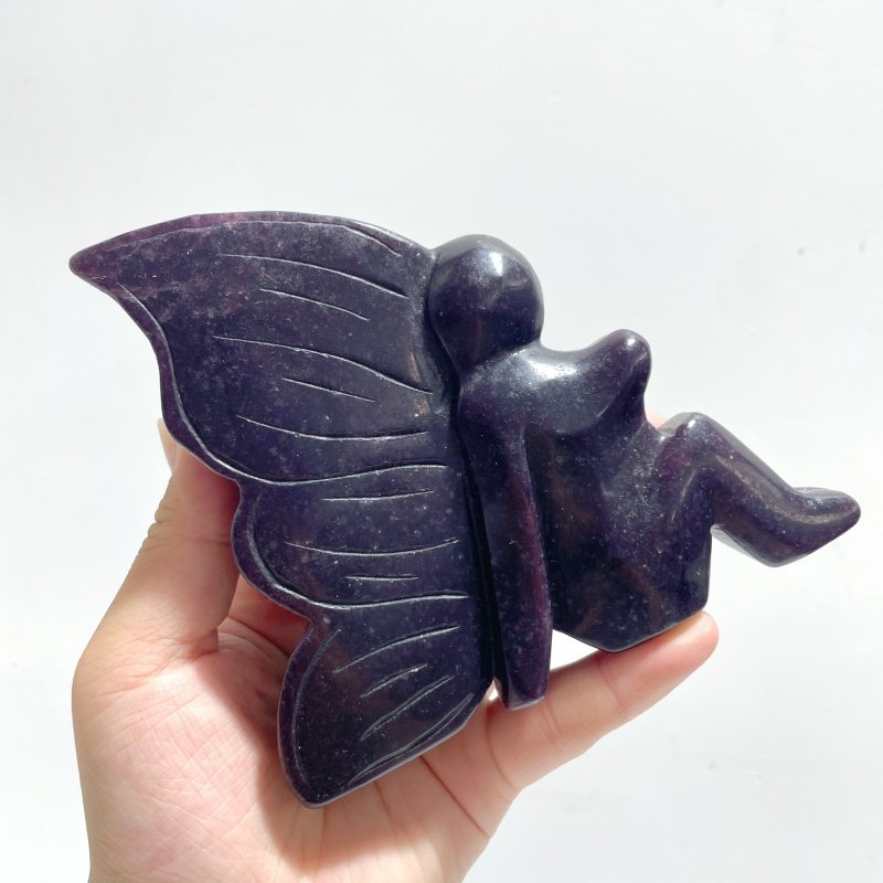 7 Pieces Deep Purple Lepidolite Butterfly Fairy Carving - Wholesale Crystals