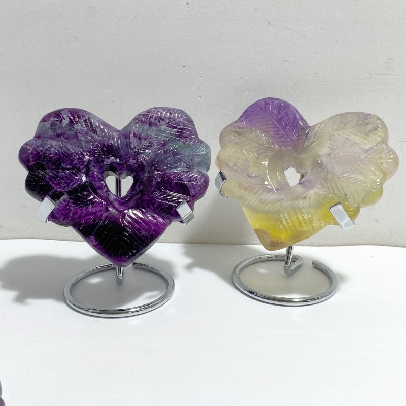 7 Pieces Rainbow Fluorite Heart Carving With Stand -Wholesale Crystals