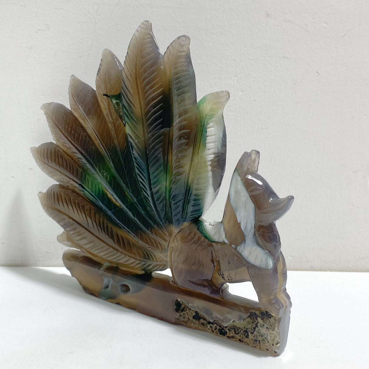2 Pieces Geode Agate Druzy Nine-tailed Fox Carving #19