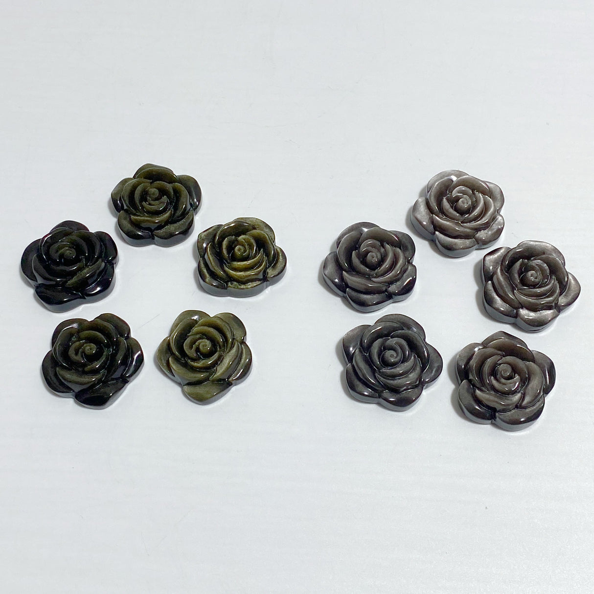 Silver Sheen Obsidian & Gold Sheen Obsidian Flower Carving Wholesale