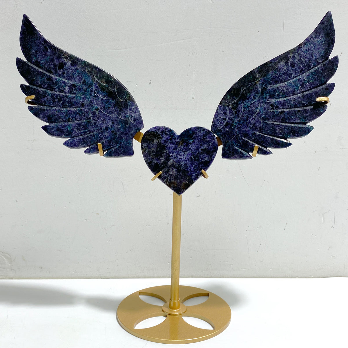 Fluorite Mixed Blue Apatite Heart Wing Carving With Stand