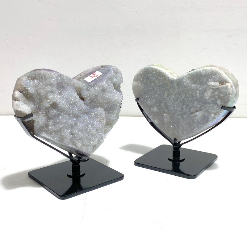 8 Pieces Aura Quartz Cluster Heart With Stand 2 - Wholesale Crystals