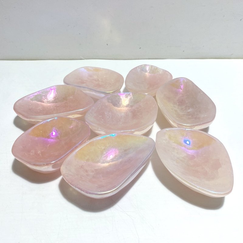 8 Pieces Aura Rose Quartz Bowl Carving - Wholesale Crystals