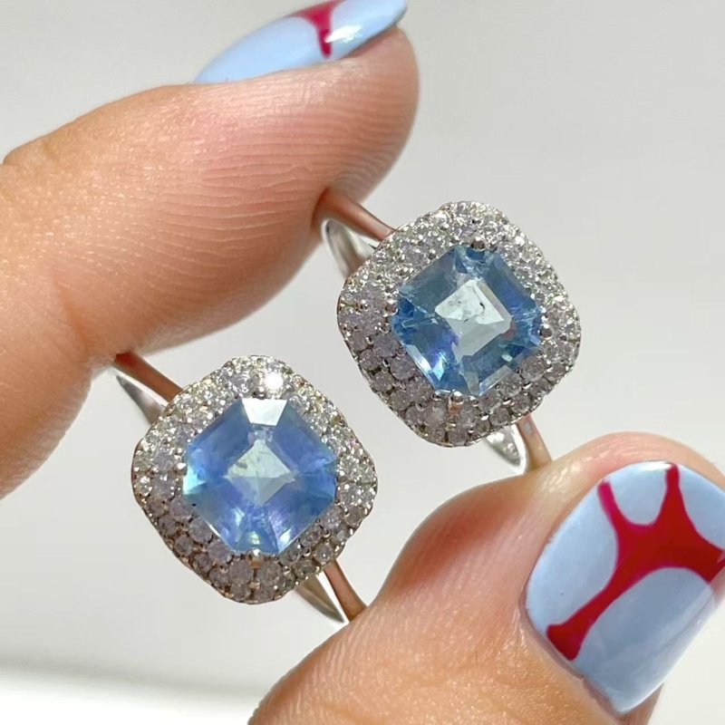8 Pieces Beautiful High Quality S925 Sterling Silver Cut Faceted Aquamarine Different Styles Ring - Wholesale Crystals
