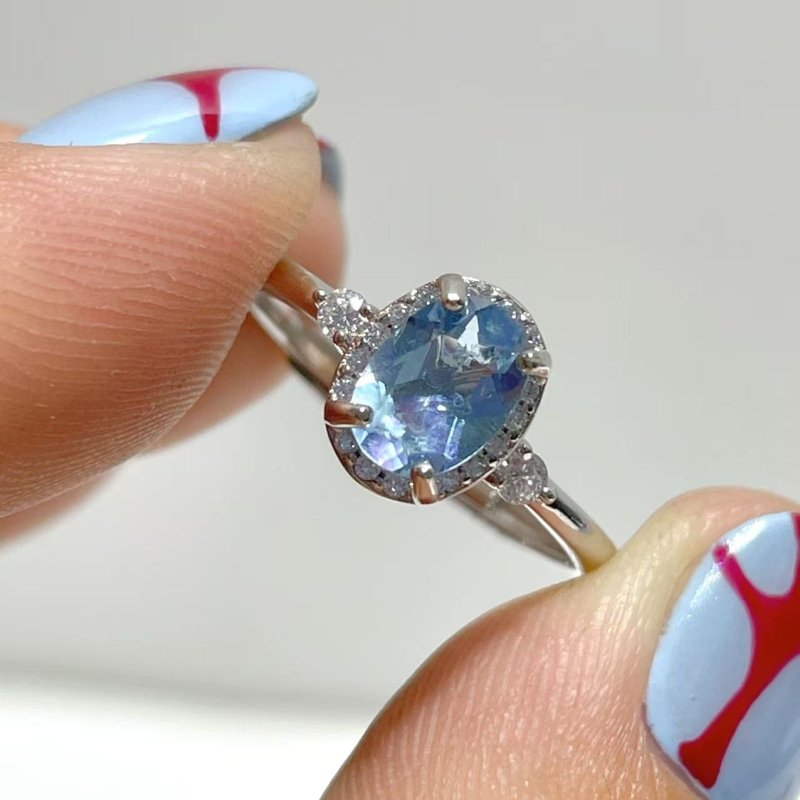 8 Pieces Beautiful High Quality S925 Sterling Silver Cut Faceted Aquamarine Different Styles Ring - Wholesale Crystals