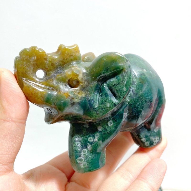 8 Pieces Beautiful Moss Agate Elephant Carving - Wholesale Crystals