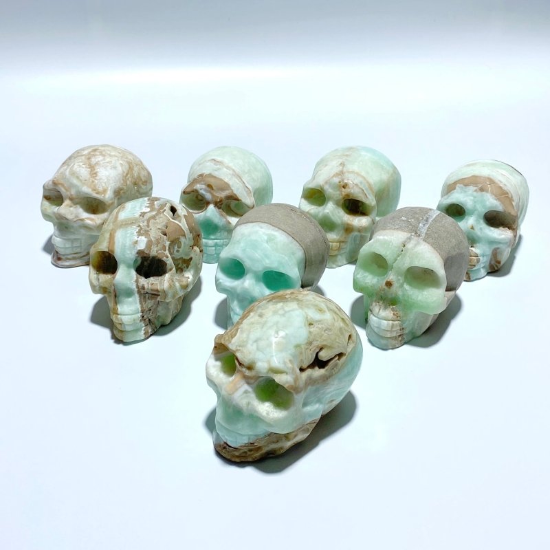 8 Pieces Green Calcite Skull Carving Clearance - Wholesale Crystals