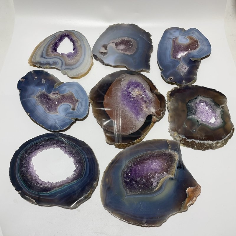 8 Pieces Large Geode Amethyst Mixed Agate Slabs -Wholesale Crystals