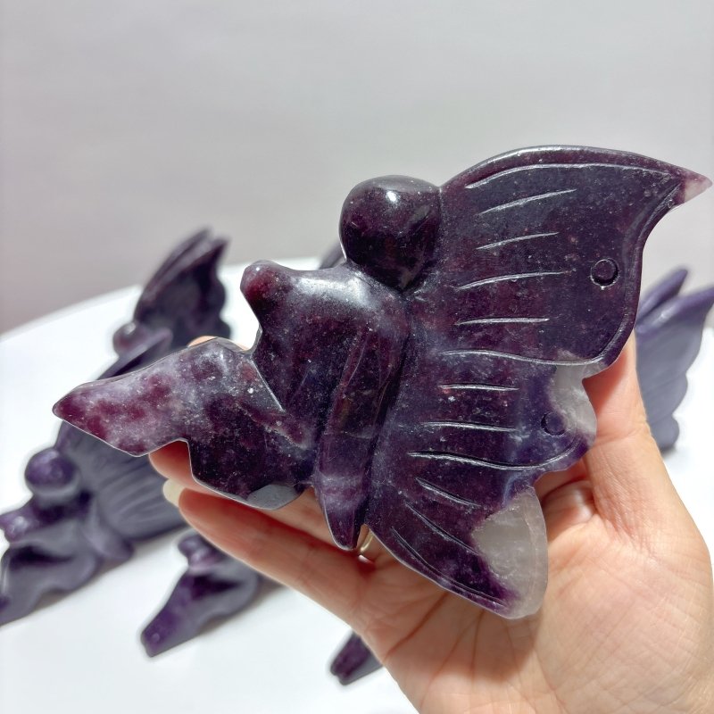 8 Pieces Lepidolite Butterfly Fairy Carving - Wholesale Crystals