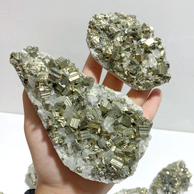 8 Pieces Pyrite Mixed Clear Quartz Cluster Specimen For Collection - Wholesale Crystals