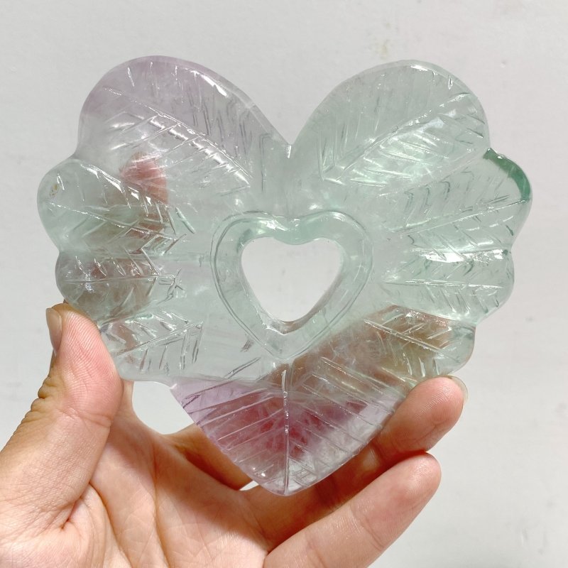 8 Pieces Rainbow Fluorite Heart Carving With Stand -Wholesale Crystals