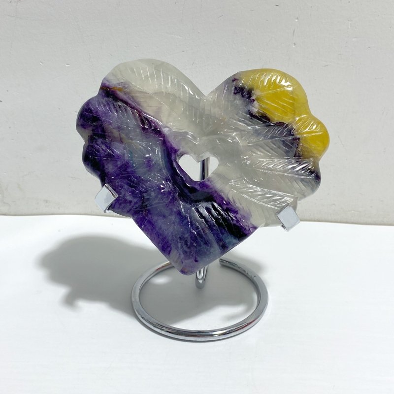 8 Pieces Rainbow Fluorite Heart Carving With Stand -Wholesale Crystals
