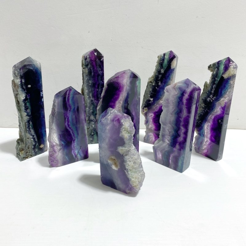 8 Pieces Rainbow Fluorite Raw Side Tower - Wholesale Crystals