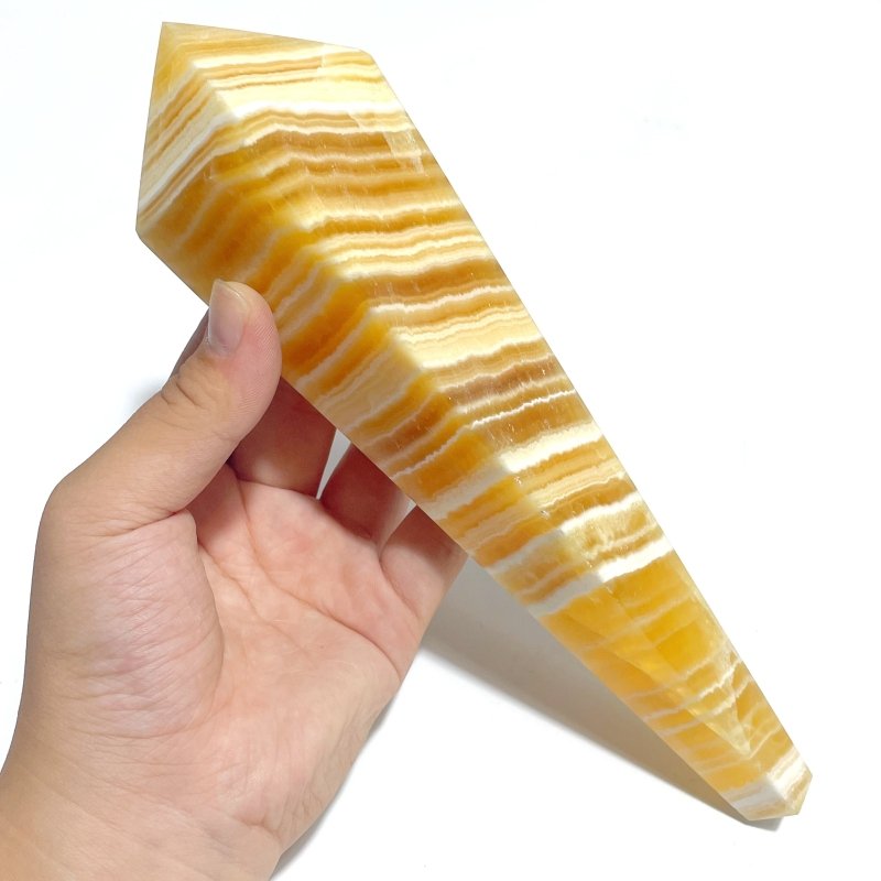 8 Pieces Yellow Calcite Magic Scepter Wand Points With Stand - Wholesale Crystals