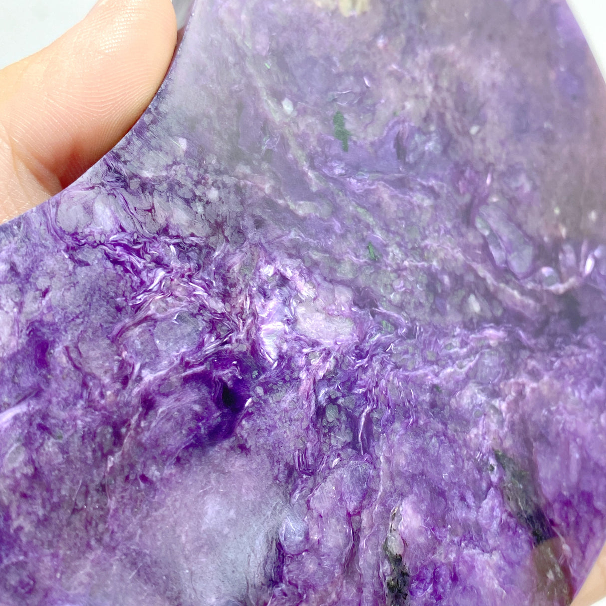 Large Charoite Moon Carving With Stand #10
