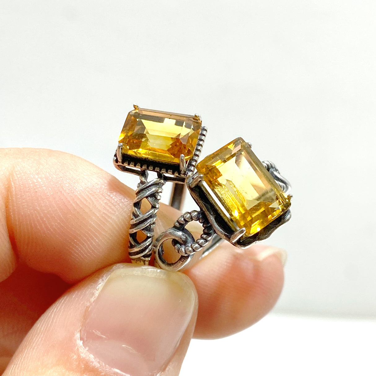 6 Pieces Citrine Sugar Cube 925 Silver Ring Different Styles
