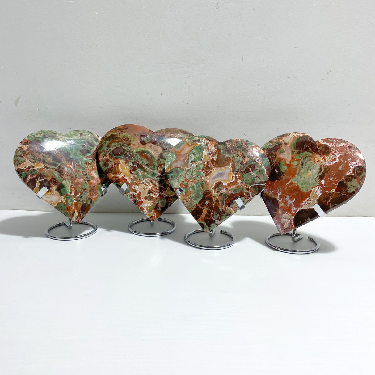 4 Pieces Large Money Agate Heart With Stand