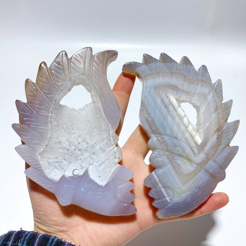 9 Pieces Geode Agate Druzy Indian Feathers Carving - Wholesale Crystals