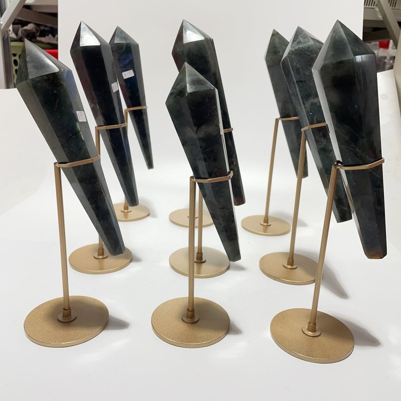 9 Pieces High Quality Labradorite Magic Scepter Wand Points With Stand -Wholesale Crystals