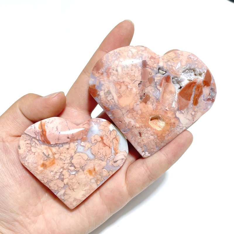 9 Pieces Pink Agate Heart With Stand - Wholesale Crystals