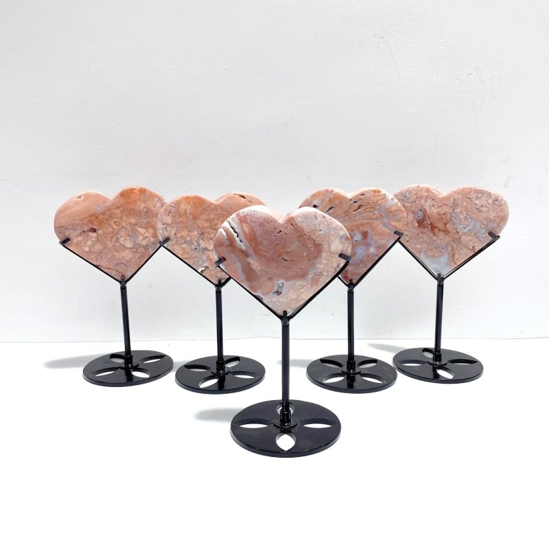 9 Pieces Pink Agate Heart With Stand - Wholesale Crystals