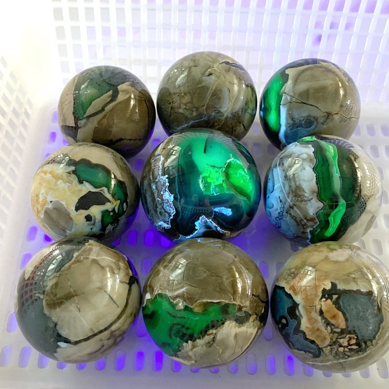 9 Pieces Volcano Agate Spheres Balls(UV - Reactive) - Wholesale Crystals