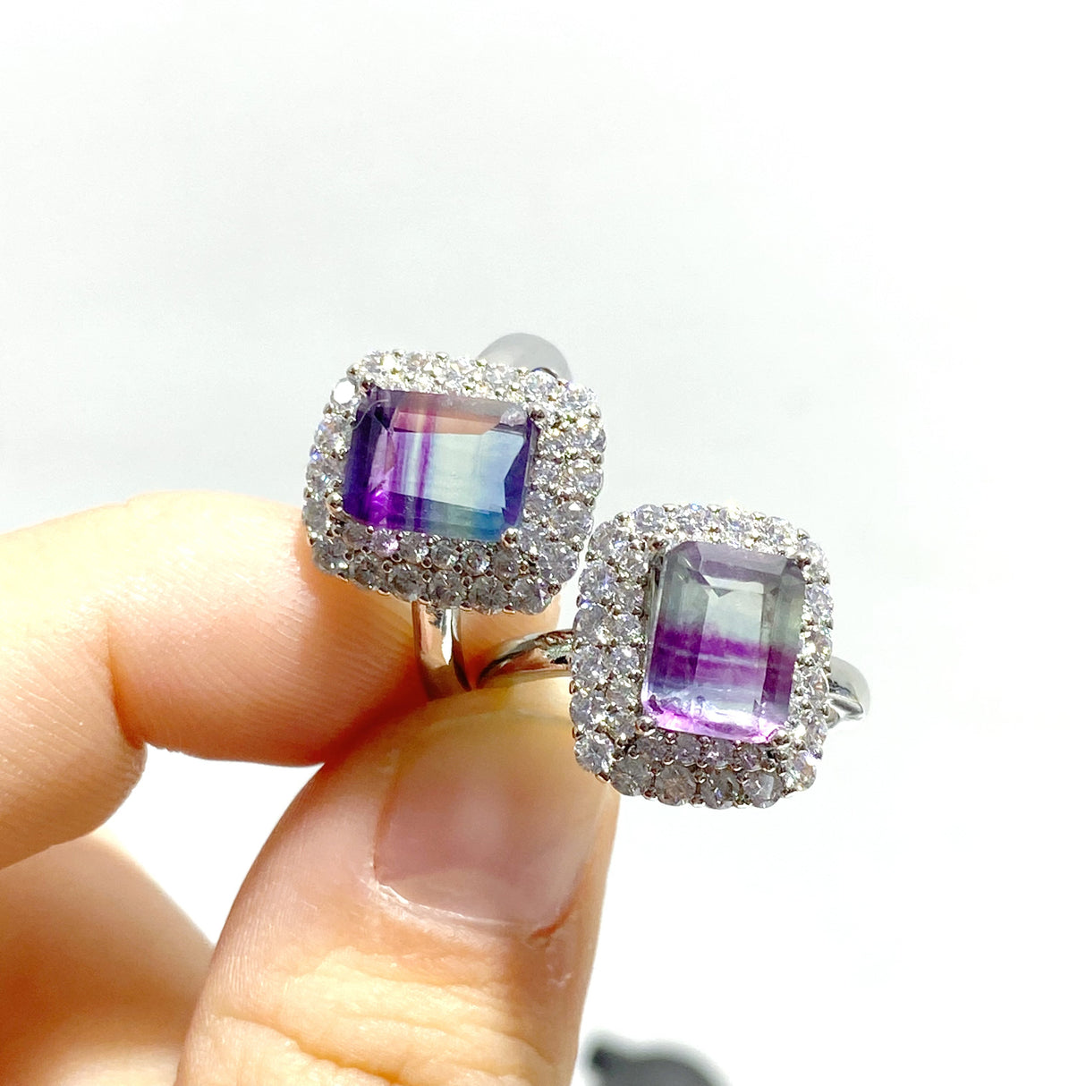 Beautiful Cut Faceted Fluorite Sugar Cube Ring Wholesale