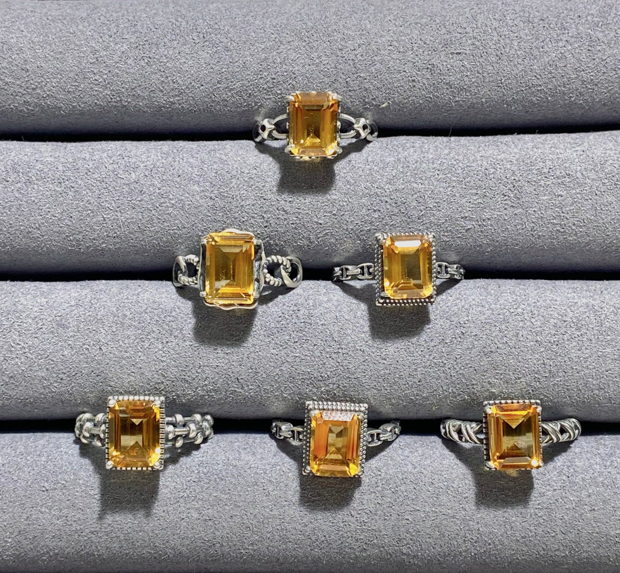 6 Pieces Citrine Sugar Cube 925 Silver Ring Different Styles