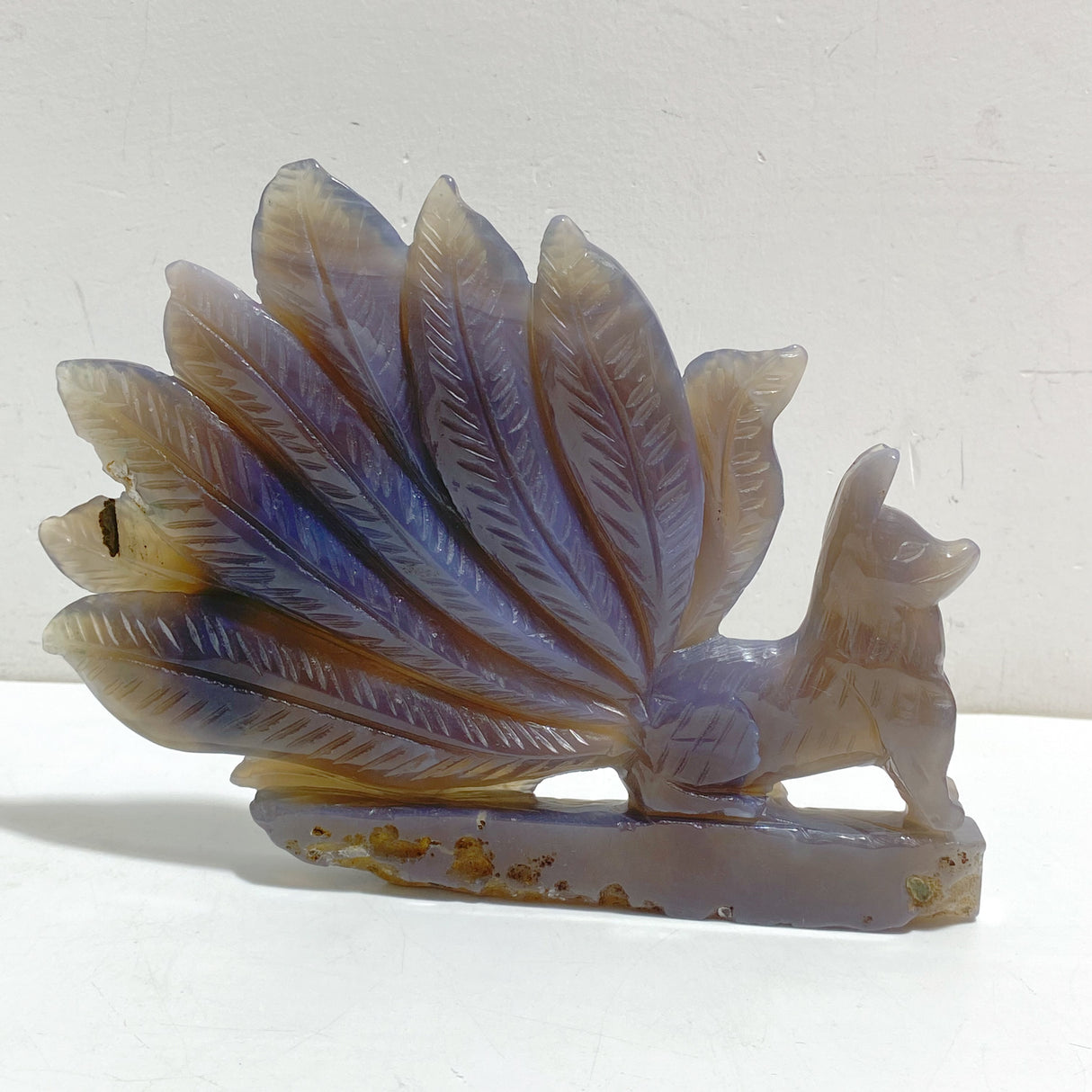 2 Pieces Geode Agate Druzy Nine-tailed Fox Carving #19