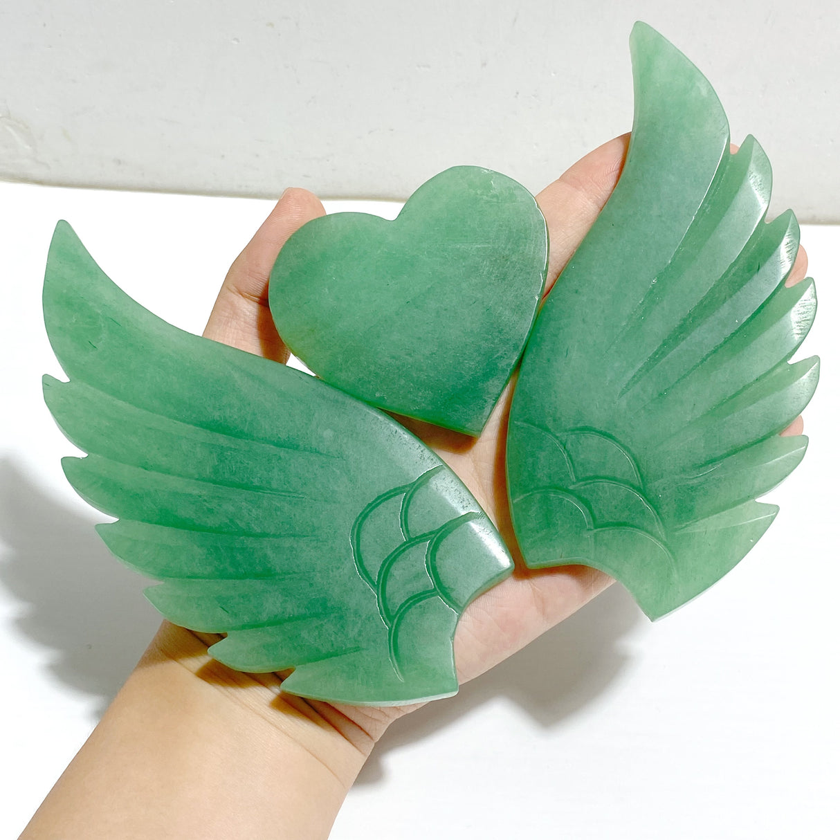 Green Aventurine Heart Wing Carving With Stand