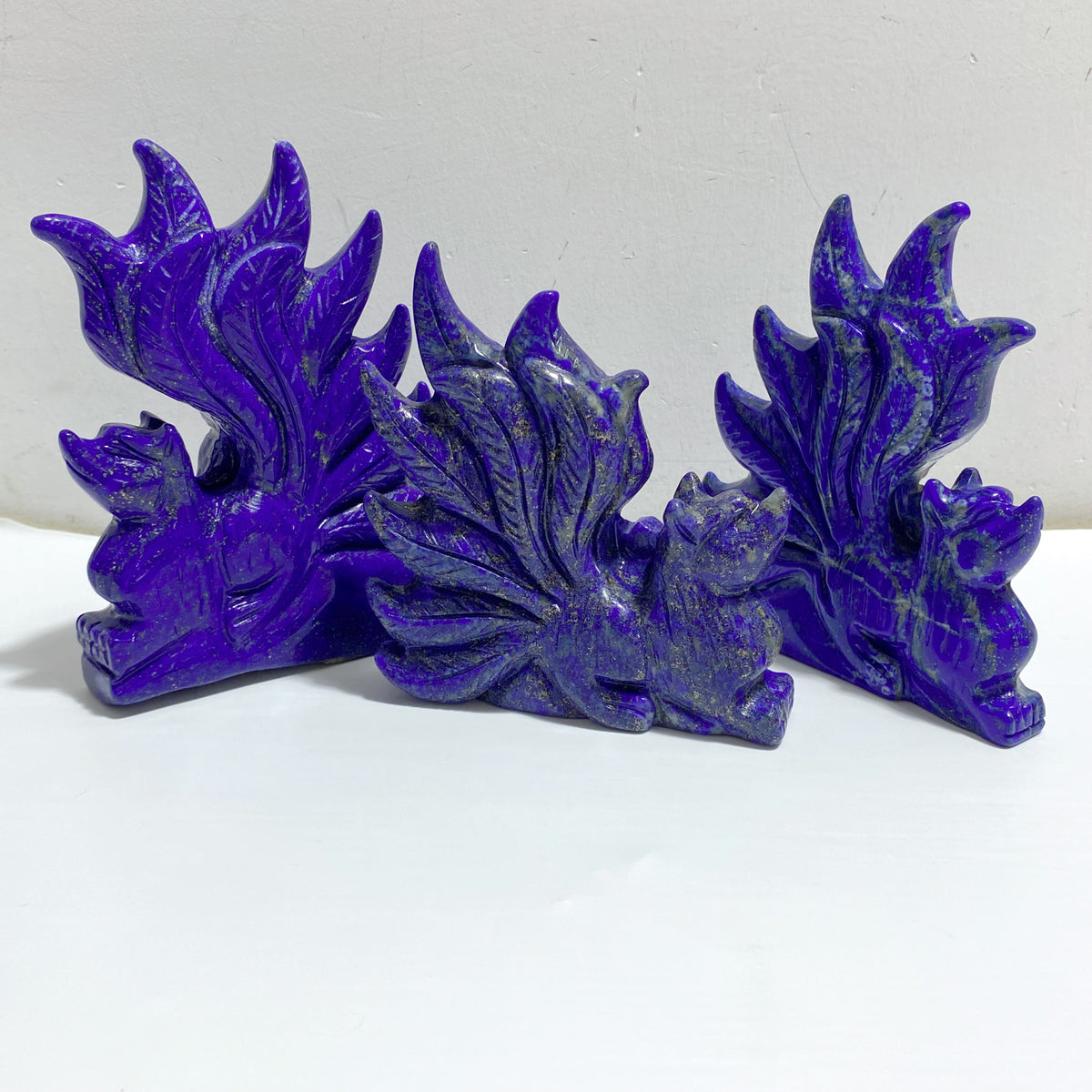 6 Pieces Lapis Lazuli Nine-tailed Fox Carving