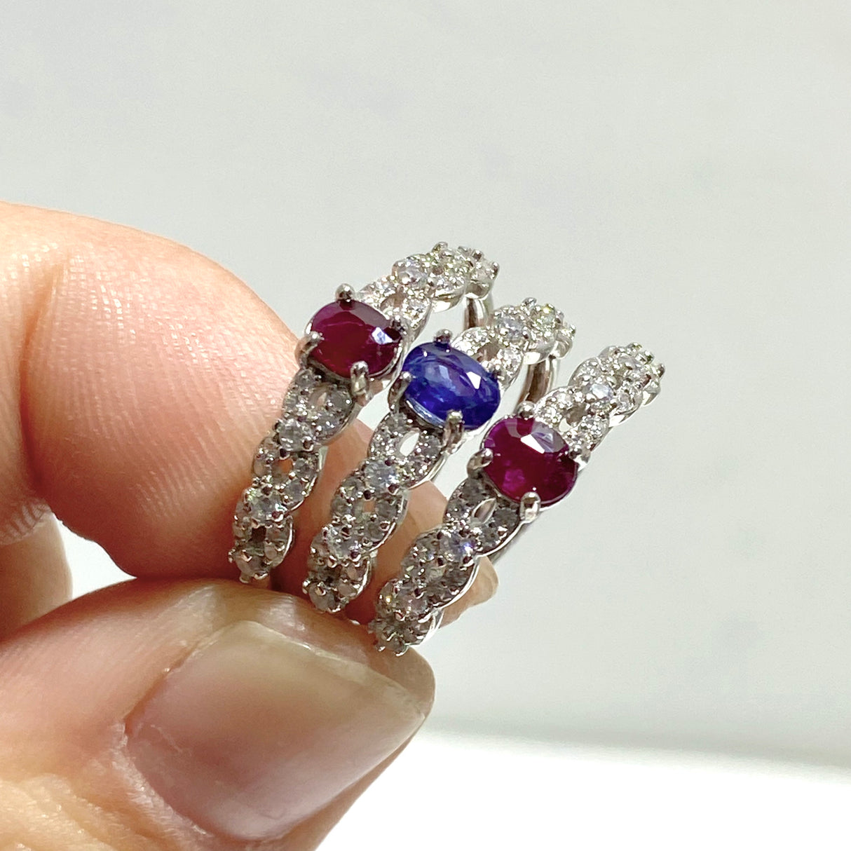 6 Pieces Red Tourmaline& Blue Sapphire 925 Silver Rings