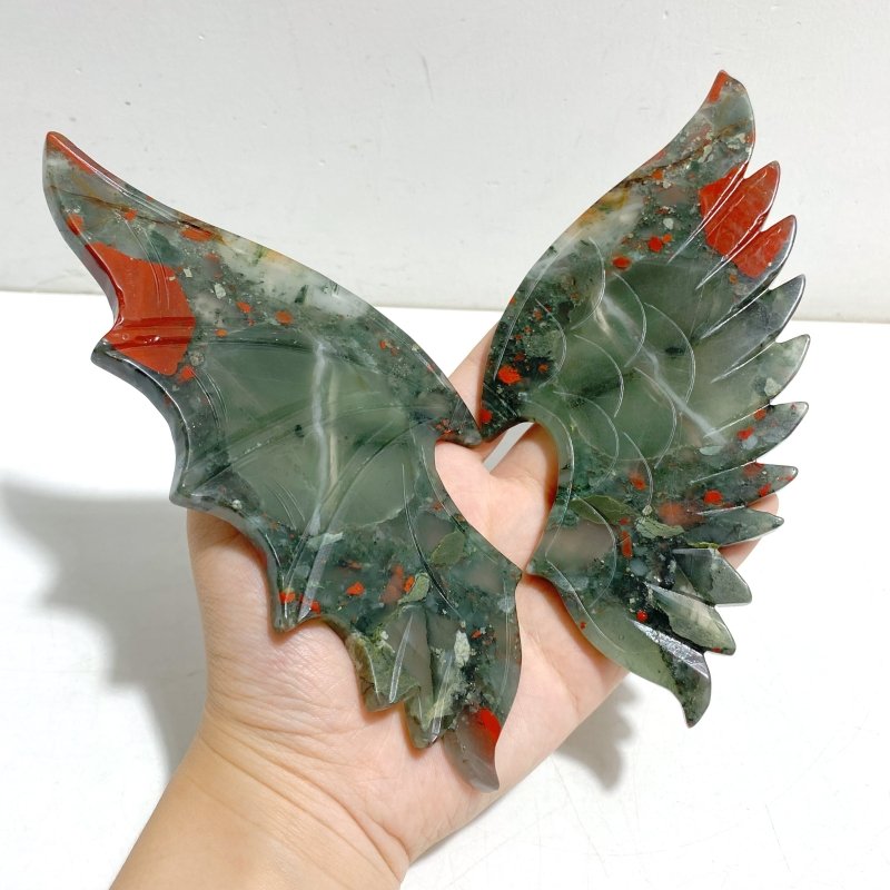 Africa Blood Stone Demon And Angel Wing Carving With Stand - Wholesale Crystals