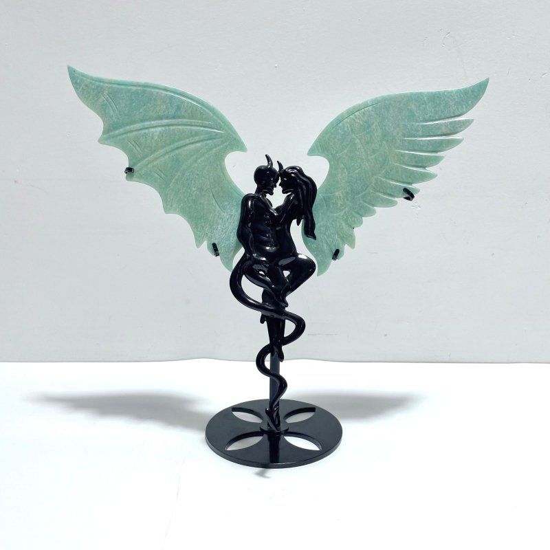 Amazonite Demon And Angel Wing Carving With Stand - Wholesale Crystals