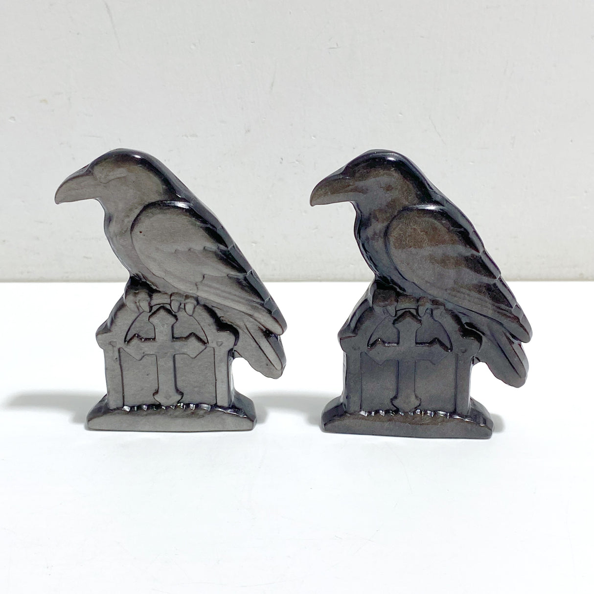 Silver Sheen Obsidian Crow Tomb Carving Wholesale