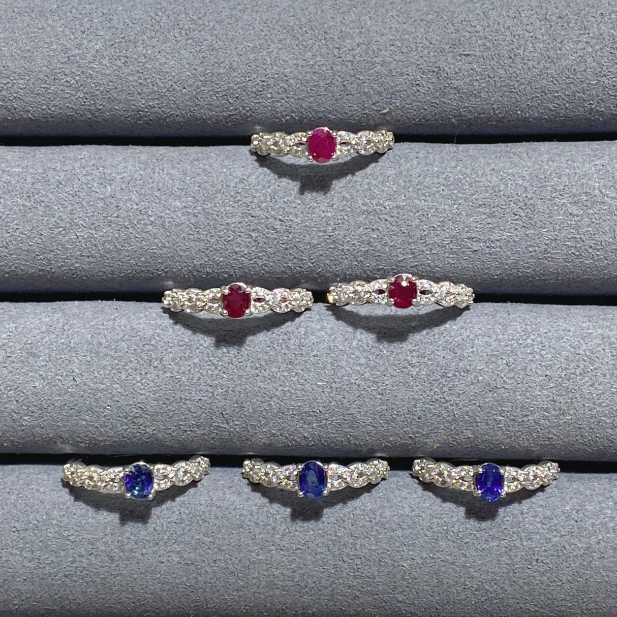6 Pieces Red Tourmaline& Blue Sapphire 925 Silver Rings
