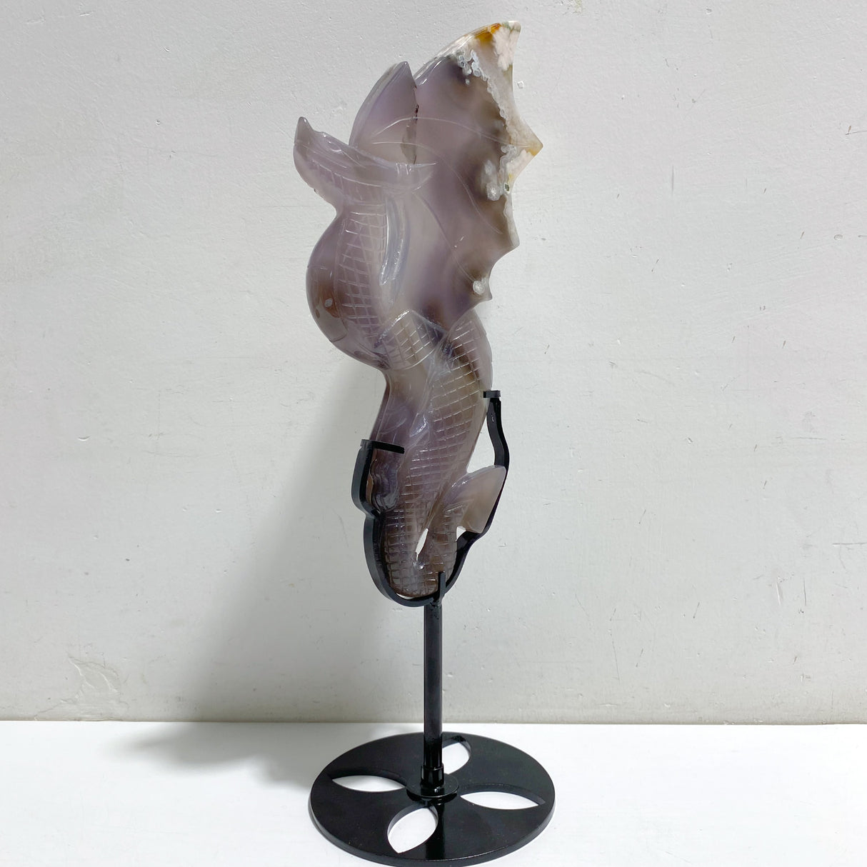 Sakura Flower Agate Flying Dragon Carving With Stand