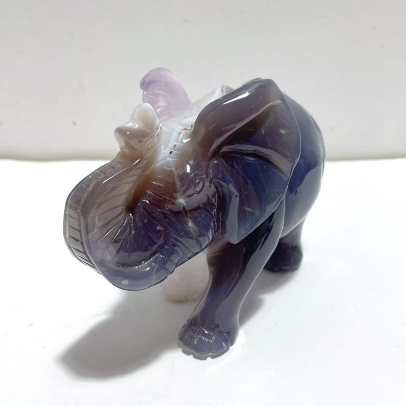Beautiful Amethyst Mixed Geode Agate Druzy Elephant Animal Carving A04 - Wholesale Crystals