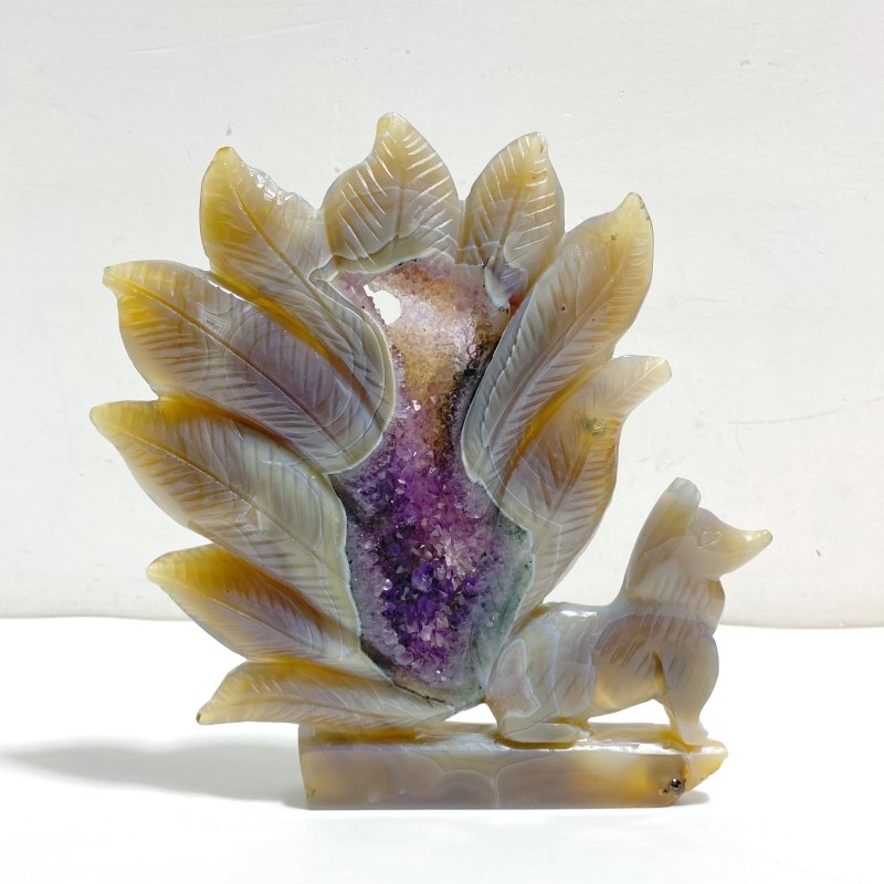Beautiful Geode Druzy Agate Nine - tailed Fox Carving 4 - Wholesale Crystals