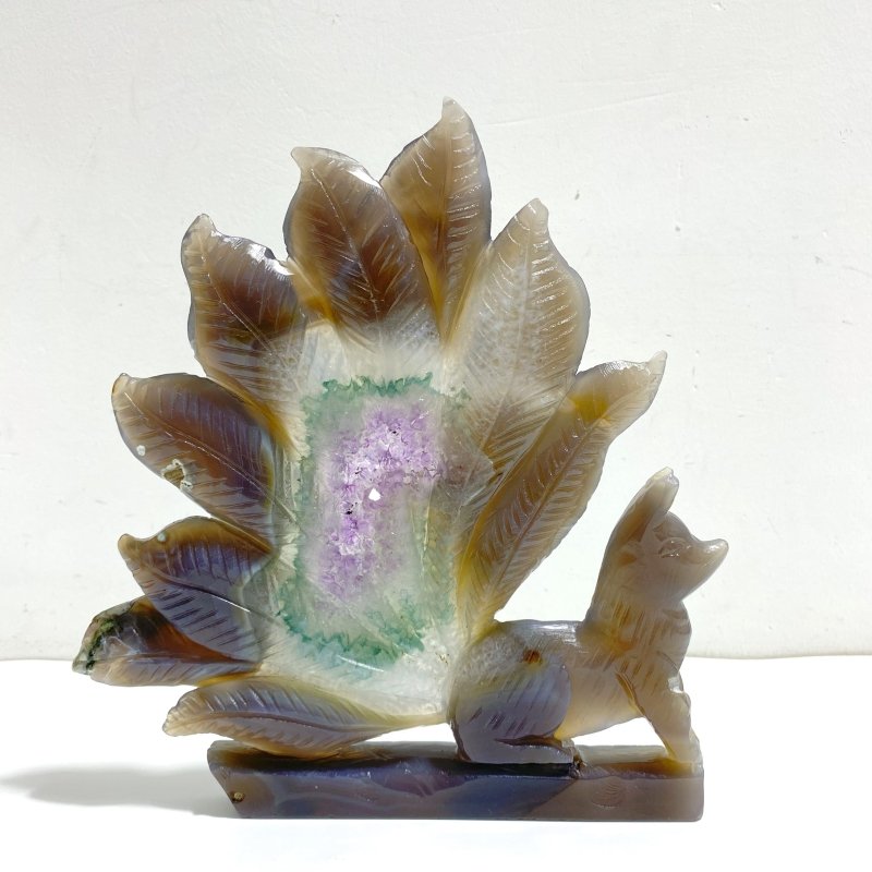 Beautiful Geode Druzy Agate Nine - tailed Fox Carving 6 - Wholesale Crystals