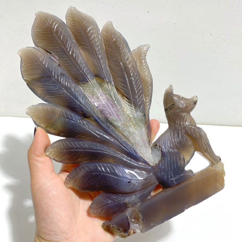 Beautiful Geode Druzy Agate Nine - tailed Fox Carving 8 - Wholesale Crystals