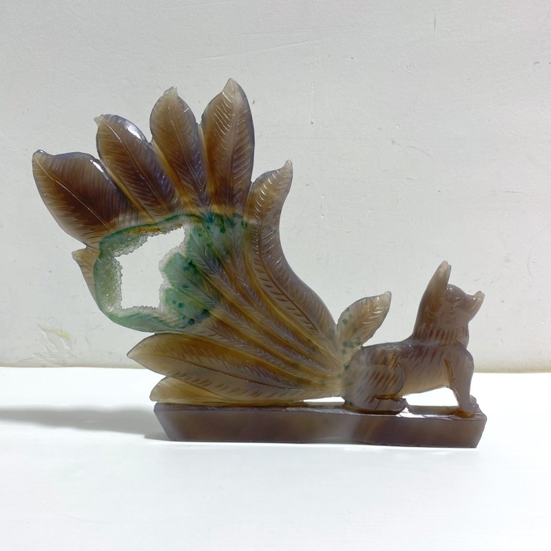 Beautiful Geode Druzy Agate Nine - tailed Fox Carving 9 - Wholesale Crystals