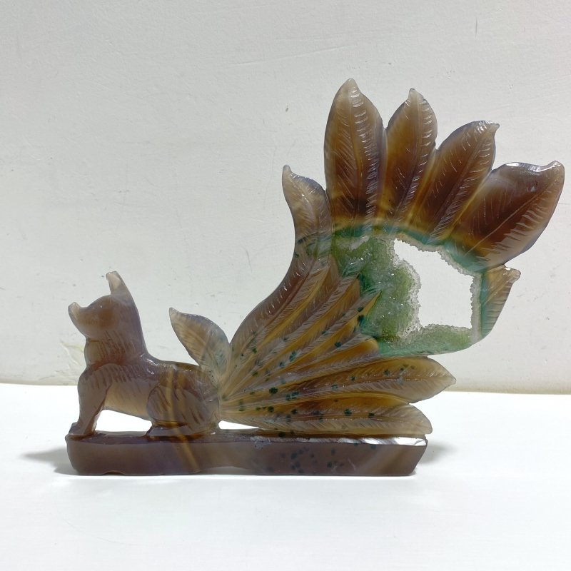Beautiful Geode Druzy Agate Nine - tailed Fox Carving 9 - Wholesale Crystals