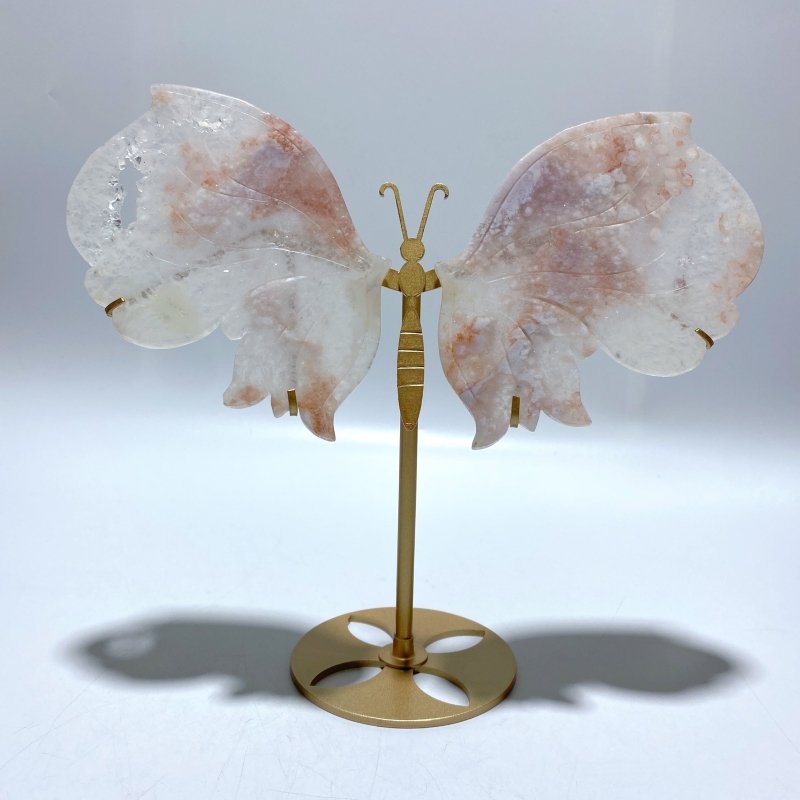 Beautiful Geode Sakura Flower Agate Butterfly Wing Carving With Stand - Wholesale Crystals
