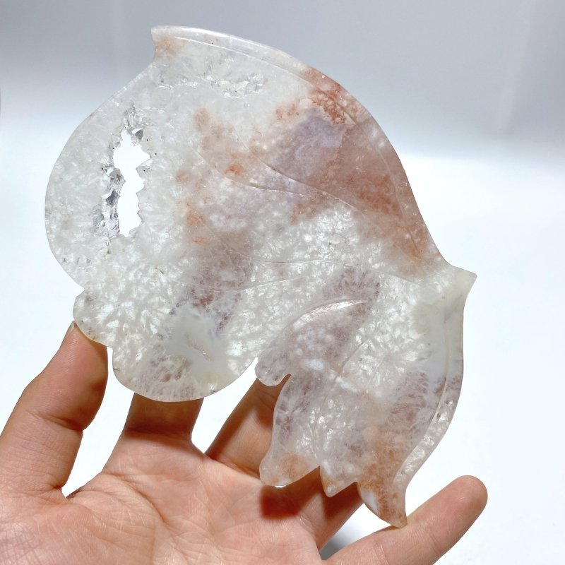 Beautiful Geode Sakura Flower Agate Butterfly Wing Carving With Stand - Wholesale Crystals