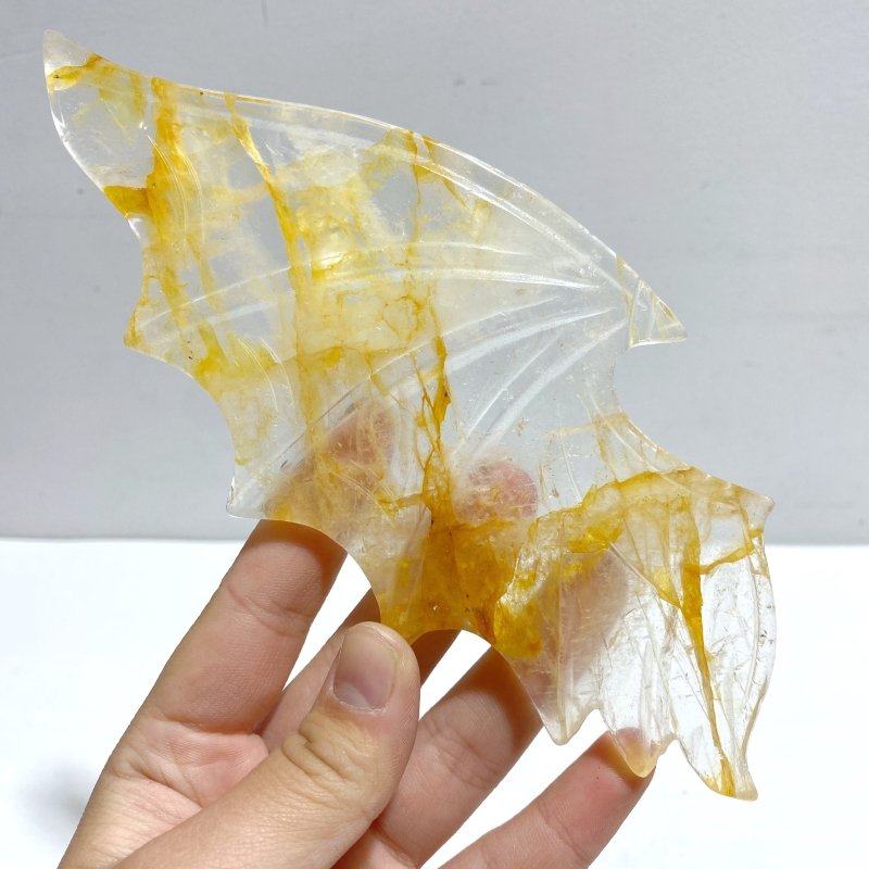 Beautiful Hematoid Quartz Golden Fire Quartz Demon And Angel Wing Carving With Stand - Wholesale Crystals