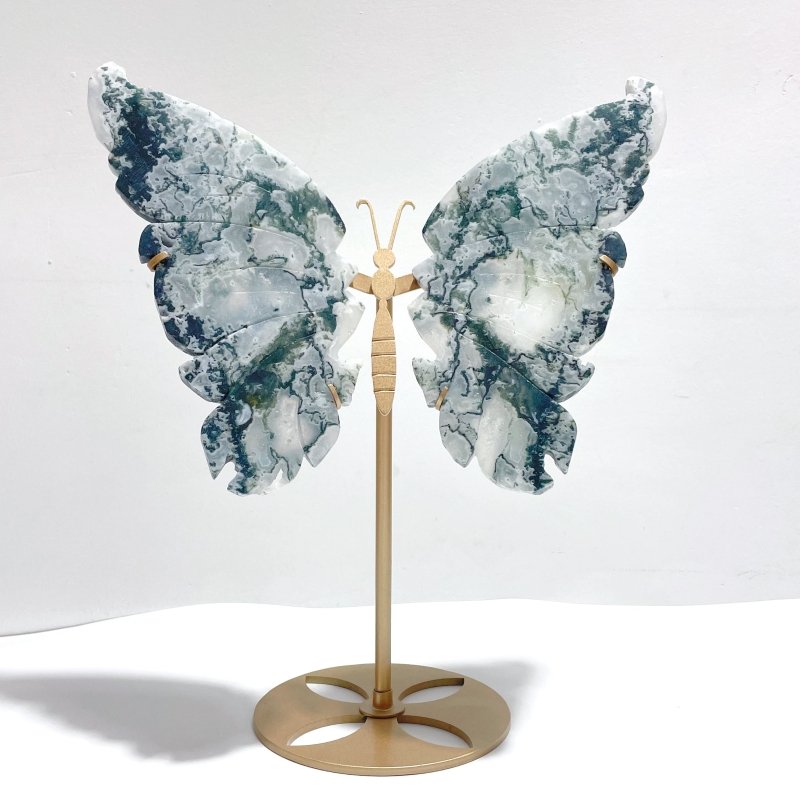 Beautiful Moss Agate Butterfly Wing With Stand - Wholesale Crystals